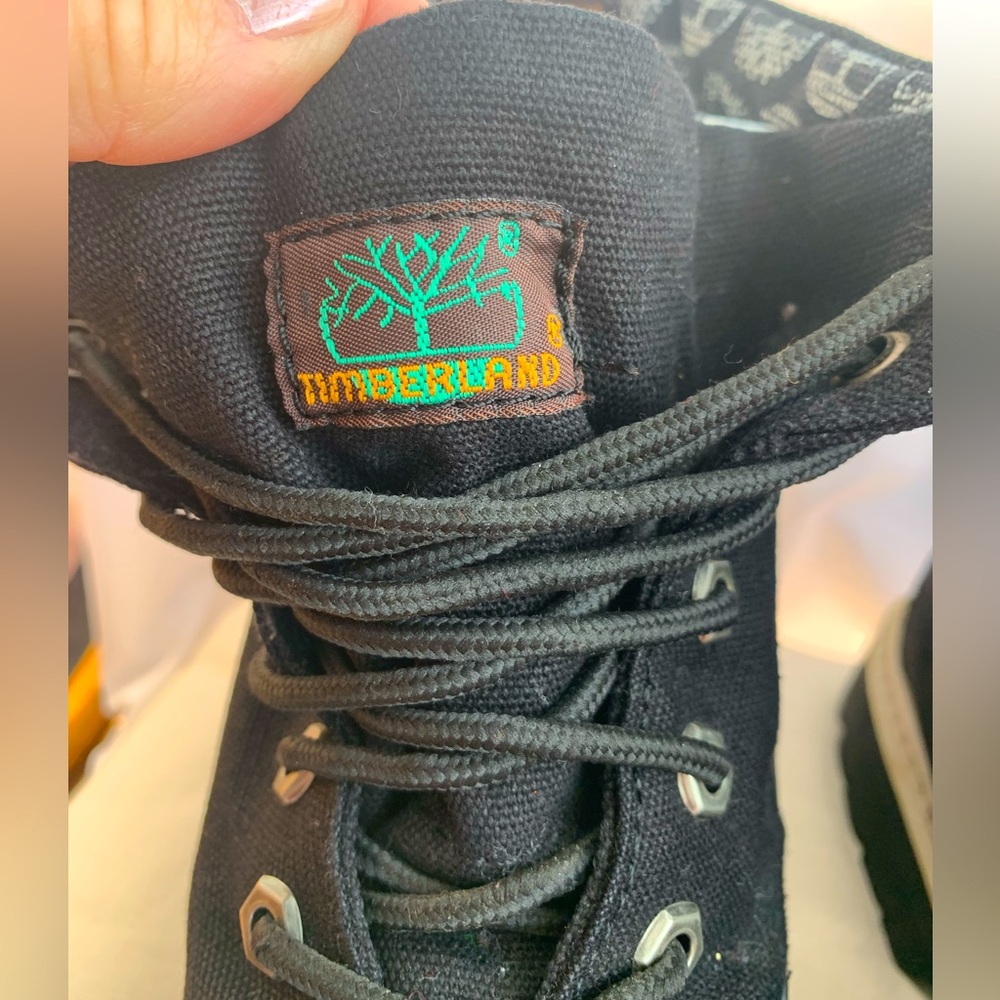 Vintage Timberland All Black (12) Lace-Up Boots; bottom suede top half canvas